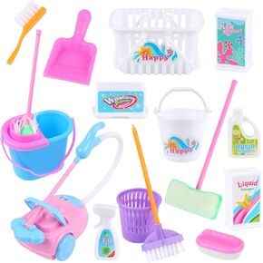 16 Pcs Miniature Dollhouse Cleaning Supplies Mini Bucket Mop Dust Pan Brush Broom Mini Housework Cute Cleaning Supplies Tools Miniature Furniture Dollhouse Decoration Accessories