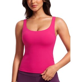 CRZ YOGA Butterluxe Workout Tank Tops for Women U Neck Padded Crop Tops Athletic Camisole Tops with Built in Bra