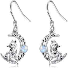 Fox Moonstone Drop Earrings Sterling Silver Cute Fox Animal Birthday Jewerly for Women Girls Valentines day Gifts