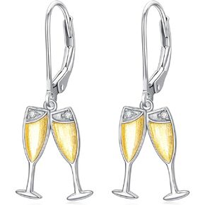PELOVNY Champagne Martini Earrings S925 Sterling Silver Wine Dangle Drop Earrings Wine Jewelry Gifts for Women
