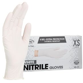 ForPro Disposable Nitrile Gloves, Chemical Resistant, Powder-Free, Latex-Free, Non-Sterile, Food Safe, 4 Mil, White, X-Small, 100-Count
