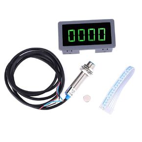 ViaGasaFamido 4 مقياس سرعة الدوران الرقمي LED RPM عداد السرعة + مستشعر تبديل القرب من القاعة NPN DC 8-24V 40mA 10-9999RPM لأحزمة نقل المخارط قياس سرعة RPM (أخضر)