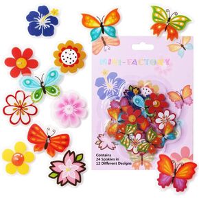 Bike Wheel Spokes Decoration Stickers for Kids - Colorful Cute Pattern Sticker Bicycle Bead Attachments - 24Pcs - 12 Different Designs (Set 1)
