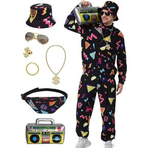 Deaboat 80s 90s Outfit for Men Retro 80s 90s Tracksuit Costume Hip Hop Costume Windbreaker Disco Sportswear for Party 2Pcs