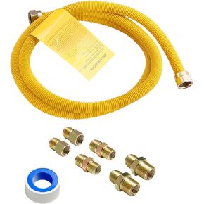 Roastove 72" Flexible Yellow Coated Gas Line Connector Kit for Stove, Dryer, Gas Water Heater, Furnace,5/8 in.OD(1/2 in. ID）Flexible Gas Line with Connector 1/2" FIP &1/2"MIP & 3/4"MIP Fitting