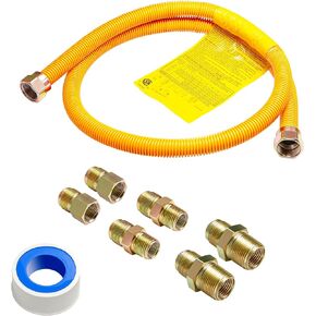 مجموعة موصلات خط الغاز المرنة المطلية باللون الأصفر مقاس 72 بوصة للموقد والمجفف وسخان المياه الغاز والفرن، 5/8 بوصة.OD(1/2 بوصة معرف) خط غاز مرن مع موصل 1/2 بوصة FIP و1/2 بوصة MIP & 3/4 بوصة تركيب MIP in Kuwait