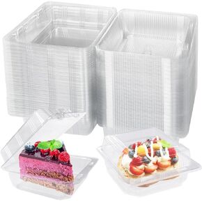 100 Pack Clear Plastic Square Hinged Food Clamshell Container,Disposable To Go Containers with Clear Lids,Cake Slice Takeout Tray for Pastry,Salad,Dessert,Sandwiches(5.3"x 5.1"x 2.4")