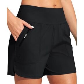 Heathyoga Womens 5" Swim Shorts Strechy Quick Dry UPF 50+ Board Shorts for Women Swim Beach Shorts with Liner Pockets