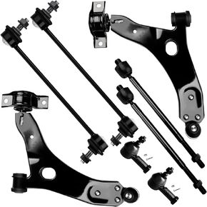 SCITOO 8pcs Front Suspension Kit Lower Control Arm w/Ball Joint Inner Outer Tie Rod End Stabilizer Sway Bar Link Fit 2006-2011 For Ford Focus K80408 K80407