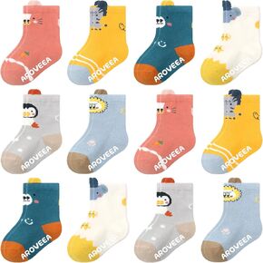 Baby Toddle Socks Grip Non Slip Boys Girls Cotton Socks 12 Pack for Kids Ankle Cute Socks 6M-7Years