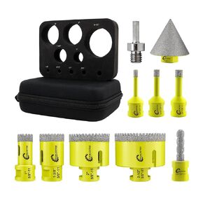 Diamond Core Drill Bits Set - SANLEETEK 12pcs (6/6/8/20/25/35/50/75/100+20mm Finger Bit+50mm Beveling Chamfer Bit+Adapter) Serrated Hole Saw Kit Ceramic Tile Porcelain Marble Granite 5/8"-11 Thread