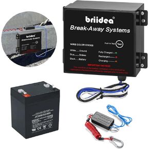Trailer Brakeaway Kit, Briidea Trailer Brakes Breakaway Kit with 12V 5AH Battery and Charger, LED Indicator, All Metal Waterproof Enclosure, Designed for Safe Towing, Ensure Your Driving Safety