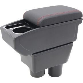 Car Armrest Box for Nissan Versa Tiida Latio 2007-2011 Auto Accessories Center Console Leather Arm Rest Double-Layer Storage Space with Cup Holder (Red Thread)