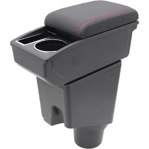 Car Armrest Box for Toyota Yaris Sedan 2017-2018 Auto Accessories Center Console Leather Arm Rest Double-Layer Storage Space with Cup Holder (Black Thread)