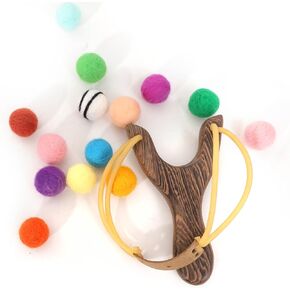 Slingshot with Felt Ball - Slingshot Kit Including 12 Pom-Poms, Wooden Slingshot, Gift for Kids, Wooden Toy