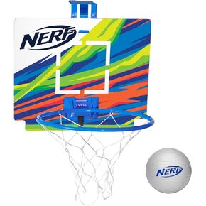 طوق كرة السلة الصغير من NERF فوق الباب - طوق كرة السلة الداخلي Nerfoop للأطفال - طوق كرة السلة على باب اللعبة + مجموعة ألعاب كرة السلة الصغيرة من NERF Foam - مثالية لكرة السلة في غرفة النوم - أزرق