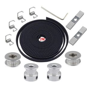 FULARR 2m Professional GT2 Timing Belt 6mm Width + 2Pcs 20-Teeth 5mm Bore Belt Pulley + 2Pcs Idler + 4Pcs Tensioner Spring Torsion + 2Pcs Gear Clamp Mount Block + 2mm Allen Wrench, for 3D Printer