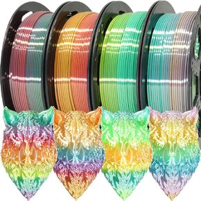 3D Printing Filament Silk PLA White Color Change to Black, 1.75mm 3D PLA Filament, 2 Color Gradient Change Multi Colored Silk PLA, Widely Fit for 3D Printer, 1KG Silk PLA White to Black