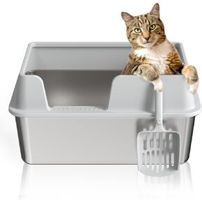 Stainless Steel Cat Litter Box with Lid, NAUGHTYTRIBE Large Covered Litter Box for Cats Metal Litter Pan Tray with High Wall Sides Enclosure, Anti-Leakage, Non-Sticky in Saudi Arabia