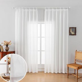 Sheer White Curtains Pinch Pleated Curtains & Drapes 96 Inches Long Lightweight Light Filtering Curtains Semi Sheer Pinch Pleat Window Curtains for Patio Door, 40" W x 96" L,1 Panel