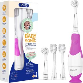 SEAGO Toddler Electric Toothbrush for Ages 1-3 Years,Baby Electric Toothbrush with Smart LED Timer and Sonic Technology,4 Brush Heads(Blue)