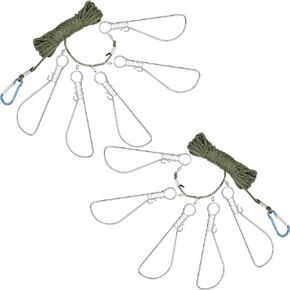 2 Sets Fishing Stringer Clip 16 Feet Rope Fish Stringer Fish Holder with 5 Stainless Steel Snap Hook for Kayak Fishing Gear Equipment Bass