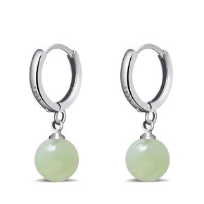 Silver Jade Huggie Hoop Earrings Green Jade Earrings for Women Trendy Simple Jade Jewelry for Gift