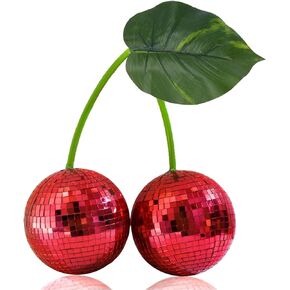 Disco Ball 2024 New Cherry Disco Mirror Ball Hanging Reflects Light Ball for DJ Club Stage Bar Party Wedding Holiday Decoration Home Cherry Decor (3.9‘’, Pink)