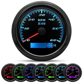 Tachometer Gauge 7 Color 0-8000 RPM Tacho Meter 85mm 3 3/8" for Auto Boat Marine Vehicle（White）