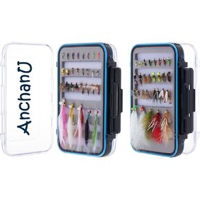 58 Pcs 29 Values Fly Fishing Flies Assortment Kit - Dry, Wet, Nymphs, Ants, Streamers, Woolly Bugger Premium Hand-Tied Fly Fishing Lures Kits for Trout, Bass, Salmon with Waterproof Fly Box