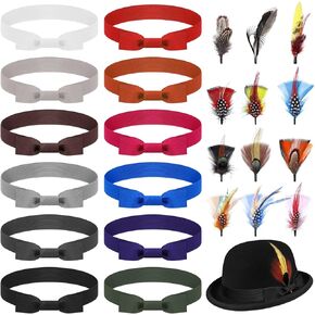 24 Pcs Stretchable Hat Bands Natural Assorted Hat Feathers Hat Ribbons for Panama Hat Western Costume Headwear