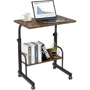 SIDUCAL Mobile Laptop Cart, Rolling Desk Adjustable Height, Rolling Computer Cart, Portable Laptop Desk, Small Adjustable Desk, Rolling Laptop Desk, Small Portable Desk with Wheels 23.6'' Rustic Brown