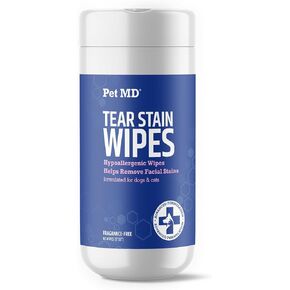 Pet MD Dog Tear Stain Remover Wipes - Cat and Dog Eye Wipes for Discharge and Crust - Pet Eye Wipes for Dogs - 60 ct