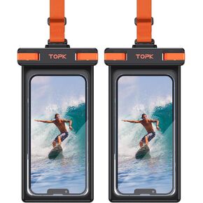 TOPK Waterproof Phone Pouch, 2-Pack IPX8 Waterproof Phone Case Compatible for iPhone 14 13 12 11 Pro Max Xs Plus Samsung Galaxy S22 Black