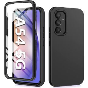 حافظة FNTCASE لهاتف Samsung Galaxy A54 5g: حافظات هاتف واقية من السيليكون مقاومة للصدمات - غطاء هواتف خلوية نحيف للحماية الكاملة مع واقي شاشة - أغطية خلوية متينة بطبقة مزدوجة باللون الأسود