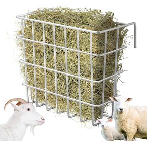 Gisafai Galvanized Hay Feeder 21.5 x 10.5 x 18 Inches Size Right for a Flake of Hay Heavy Duty Welded Wire Large Hay Rack Wall Single Sided Hay Feeder with Hook for Sheep Horses Farm Yield(Black)