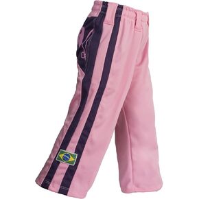 سروال كابويرا البرازيلي الأصلي للفنون القتالية - للفتيات/الأطفال (وردي مع طباعة بيريمباو على طول الجانب الخلفي) in Kuwait