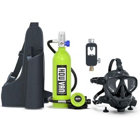 H400 Mini Scuba Tank 1.0L Scuba Tank Support 15-20 Minutes Underwater Breathing Portable Diving Tank with On-Off Valve Reusable Pony Bottle for Underwater Exploration Emergency/Recreation
