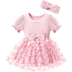 Baby Girl Dress Puff Sleeve Tutu Dress Butterfly Tulle Dress Flower Girl Birthday Party Princess Dresses