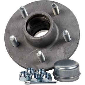 Galvanized Trailer Hub Kit - Tapered Spindle, 5" x 4.5" Stud - Includes Lug Nuts and Cotter Pin - Silver