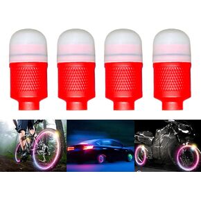 4/8 Pack LED Bike Wheel Lights Car Tire Valve Stems Caps Bicycle Motorcycle Waterproof Tyre Spoke Flash Lights Cool Reflector Accessories for Kids Men Women with 6 Extra Batteries