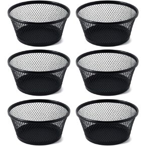 SLSON 6Pack Paper Clip Holder Wire Mesh Paperclip Dish Holders Desktop Round Paper Clip Dispenser for Desk Office Organizer Accessories,Black