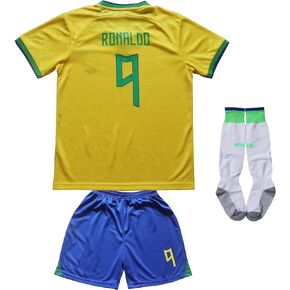 Vintage Brasil Home #10#9 Retro Football Soccer Kids Jersey Shorts Socks Set Youth Sizes