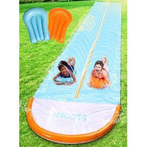 Sloosh 32.5ft Water Slide with 2 Inflatable Boards,Extra Long Double Lane Lawn Water Slip and Slides with Sprinkler for Kids Adults Backyard Summer Outdoor Toy