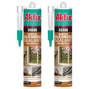 Akfix AS606 White Acrylic Latex Caulk for Painters (2x10.1 fl.oz.) - Siliconized Acrylic Caulk for Window and Door Sealing, Crack Filling, Baseboards & Trim, Odorless, Paintable | 2 Pack