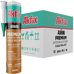 Akfix AS606 سدادة مطاطية من الأكريليك الأبيض للرسامين (2 × 10.1 أونصة سائلة) - سدادة أكريليك من السيليكون لختم النوافذ والأبواب، وملء الشقوق، وألواح القاعدة والزخرفة، عديم الرائحة، قابل للطلاء | 2 حزمة in Kuwait