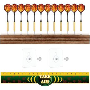 Kathfly 5 Pcs Dart Holder Wall Mount Displays Sets Including 1 Wood Darts holder 2 Darts Throw Line Marker 2 Hook for Dart Storage Displaying