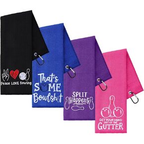4 Pcs Bowling Towel Funny Bowling Towel Embroidered Bowling Towel with 4 Grommets Bowling Accessories for Men Women Bowling Gift