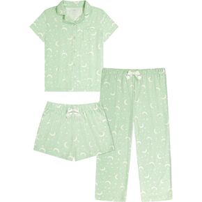 Girls Ultra Soft Button Down Pajamas, 3 Piece Pajama Set, pjs for teen girl, Size 7-16