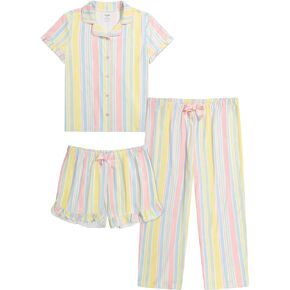 Girls Ultra Soft Button Down Pajamas, 3 Piece Pajama Set, pjs for teen girl, Size 7-16